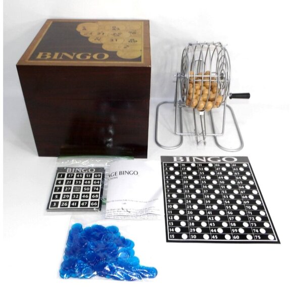 BINGO complete game set in custom wooden storage box 17 double sided cards - Picture 1 of 4